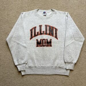 Vtg Illinois Fighting Illini Mom Sweatshirt Russell Womens Medium Gray NCAA 90s